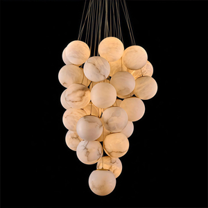 JYLIGHTING <span class=keywords><strong>Lustre</strong></span> moderne en laiton avec globes en albâtre et pierres naturelles, idéal <span class=keywords><strong>pour</strong></span> salon, hôtel, villa - Product Image 3
