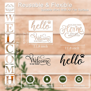 14 pièces pochoirs de bienvenue ronds pour la <span class=keywords><strong>peinture</strong></span> sur bois pochoirs de ferme réutilisables en plastique Hello Home Sweet Home <span class=keywords><strong>pochoir</strong></span> - Product Image 2