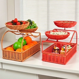 Cesto Portafrutta Rettangolare Creativo a Doppio Strato in Plastica PP Vintage, Porta Snack e Caramelle per Soggiorno, Articoli per Capodanno, per il Tè del Pomeriggio - Product Image 2