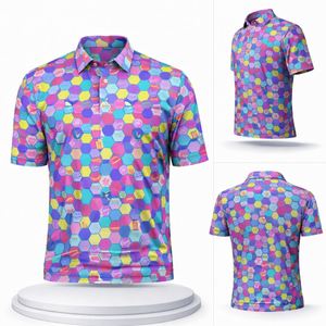 Chemise de sport à col pour homme, motif géométrique, extensible dans les 4 sens, imprimé intégral par sublimation, haut de golf décontracté, logo personnalisé - Product Image 4
