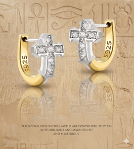 Boucles d'oreilles pendantes audacieuses et polyvalentes, bijoux fantaisie, élégantes boucles d'oreilles créoles en forme de croix bicolores contrastées pour le quotidien - Product Image 5