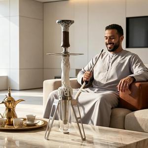 Set de Shisha Moderno de 61 cm, Botella de Vidrio Blanca, Narguile de Acero Inoxidable, Manguera de Silicona, Hookah para Salón - Product Image 3