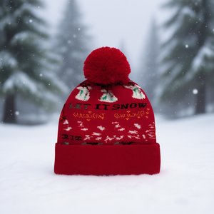 Gorro de Punto de Invierno para Mujer con Pompón, Estampado Let It Snow, Gorro Grueso de Acrílico, Estilo Casual - Product Image 2