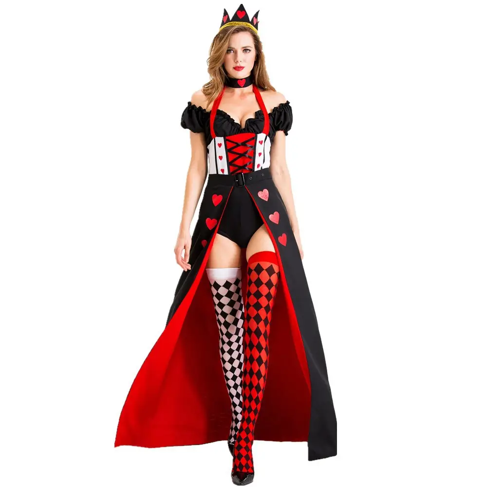 Kadın cadılar bayramı kostüm Poker şeftali kraliçe kostüm yetişkin Alice harikalar diyarında maceraları kırmızı kraliçe kostüm