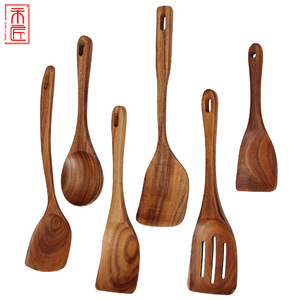 Espátula de madera antiadherente Yimu Yijiang, juego de espátula y cuchara de teca de mango largo estilo coreano (espátula y cuchara de cocina engrosadas) - Product Image 5