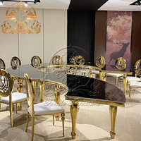 Meubles de banquet pour événements d'hôtels de luxe, banquet, réception, acier inoxydable, table de banquet, table à manger, table de dîner, table en verre noir demi-lune, mariage