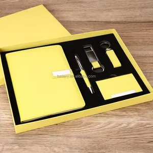 Pu Journal Notebook Pen Card Holder Usb Flash Drive Keychain Usb Corporate Business Gift Set