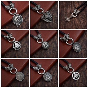 Norse Odin Viking <strong>Pendant</strong> with Raven Wolf <strong>Thor</strong> <strong>Hammer</strong> Mjolnir Symbol Vintage Scandinavian Necklace Jewelry for Men 9 Styles - Product Image 1