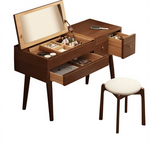 All Wood Dressing Table Small Family 2025 New Bedroom Antique <strong>Bedside</strong> Table Desk Flip Makeup Table <strong>Mirror</strong> - Product Image 1