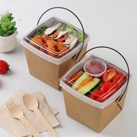 Boîte à lunch jetable personnalisée avec poignée en plastique, pliable, 1000 ml, pour salades, fruits, plats à emporter, en papier