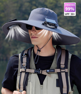 Chapeau de ventilateur solaire rechargeable Chapeau de ventilateur solaire à large bord Femmes Hommes Escalade Seau Casquette de pêche Chapeau de soleil d'été en plein air avec ventilateur - Product Image 3
