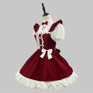 Lolita Maid Outfit Claret Polyester Anime Cosplay Costume For Game Role Playing Winter 2024 - Product Image 3