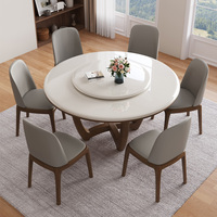 Table à manger ronde en marbre de style chinois haut de gamme avec 4 chaises et plateau tournant pour appartement, hôtel, villa