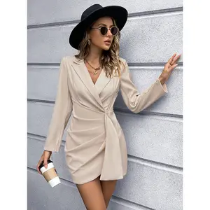 Yingtang setelan Blazer wanita, Blazer Blazer ukuran plus, Blazer polos mode Flip