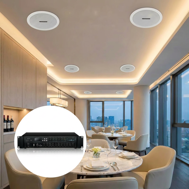 Professional Background Music System 6 Zone Mixing Amplifier FM Radio Remote Control Ceiling Speakers for Restaurant Shop School