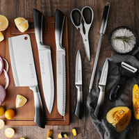 Ensemble de 9 couteaux de cuisine en acier inoxydable avec revêtement antiadhésif, aiguiseur de couteaux de chef et bloc rotatif en acrylique, cadeau pour la cuisine à domicile