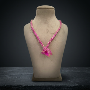 Sstringz <b>Pink</b> Floral <b>Braided</b> Beaded Fabric Necklace Knot Detail Handmade Classic Freshwater Pearl Copper Alloy Fashion Jewelry - Product Image 3