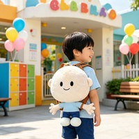 Sac à dos en peluche personnalisé avec personnage de dessin animé, caractéristiques faciales brodées, tissu à poils courts, pour usage quotidien, destiné aux importateurs de jouets, OEM ODM