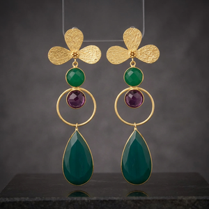 Boucles d'oreilles ethniques en quartz avec argent plaqué or et motif de feuilles pour mariage et fiançailles - Product Image 2