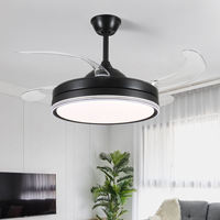Ventilateur de plafond décoratif intelligent à 5 pales avec télécommande, source lumineuse LED en cuivre, moteur DC, kit ventilateur-plafonnier avec grille d'évacuation