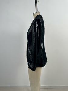 Veste de blazer ample noire pour femmes, vente en gros personnalisée, fermeture à un bouton à sequins solides pour les réunions de printemps - Product Image 3