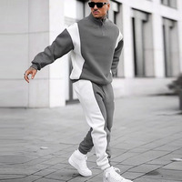 Ensemble de survêtement polaire deux pièces pour homme, coupe oversize, color block, avec sweat-shirt à col montant et fermeture éclair quart de tour et pantalon de jogging à revers