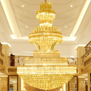 Escalier décoratif de luxe suspendu lumière hôtel villa Hall grands lustres en cristal de Led en or - Product Image 1