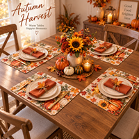 Nouveau Set de Table en Cuir Récolte d'Automne, Motif Citrouille et Feuille d'Érable, Antidérapant et Résistant à la Chaleur, pour Dîner en Famille, Thanksgiving et Décoration d'Automne à la Maison