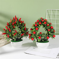Arbre porte-bonheur artificiel moderne en forme de cœur, plante en pot avec baies rouges, bonsaï pour la décoration de table de salon
