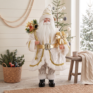 Statue de Père Noël en <span class=keywords><strong>or</strong></span> blanc tressé, Père Noël debout avec un sac de jouets pour la <span class=keywords><strong>d</strong></span>écoration <span class=keywords><strong>d</strong></span>'un lieu de mariage - Product Image 1