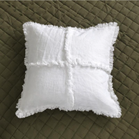 Housse de coussin décorative moderne en lin 100 % lin français personnalisée pour canapé et lit, respirante, amovible, avec fermeture boutonnée
