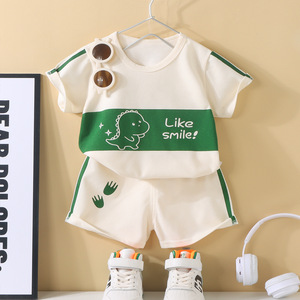 Kinder Jungen Mädchen Kurzarm Baumwolle Cartoon-Muster Sommeranzug <span class=keywords><strong>Baby</strong></span> Koreanischer Stil Kleidung - Product Image 3