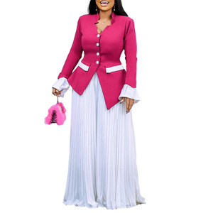 Ensemble 2 pièces décontracté pour femme : chemise plissée asymétrique ample grande taille et pantalon large long – Tendance - Product Image 1