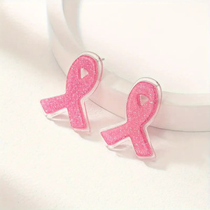 LC20260219 Pendientes de acrílico rosa al por mayor para mujer y niña, con diseño de concienciación sobre el cáncer de mama - Product Image 3