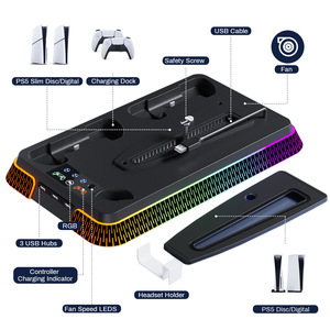 P S5PRO/P5Slim/<span class=keywords><strong>PS</strong></span> 5 Ventilateur de refroidissement par air à fonctions multiples avec lumière RVB clignotant Gamming Time Gamepad Charger Station Console Stand - Product Image 5
