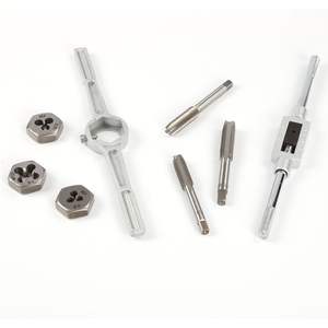 ชุดเครื่องมือต๊าปเกลียวเหล็กและเหล็กกล้าความเร็วสูง (HSS) พร้อมประแจ ต๊าปเกลียวแบบกลม ประแจ ต๊าปเกลียวแบบเมตริกและแบบอิมพีเรียล พร้อมเคลือบดีบุก และเครื่องมือฮาร์ดแวร์ - Product Image 1