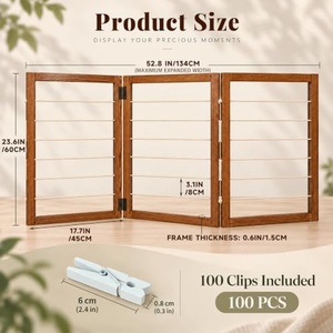 Cornici in Legno per <span class=keywords><strong>Foto</strong></span> con Clip 54x24, 3 Pannelli, Ecologiche, Fatte a Mano, Durevoli, Decorazione Casa, Opzione Personalizzabile - Product Image 2