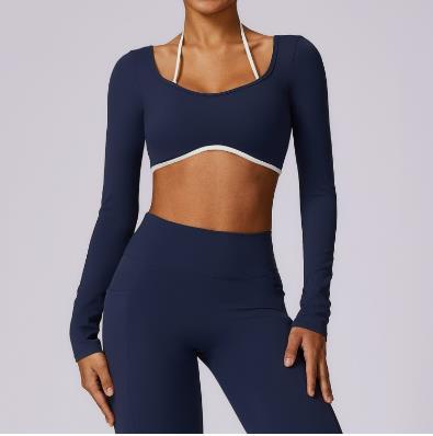 Women's Yoga Long Sleeve With Pad Backless Sports Crop Long Sleeve Women's Out Running Long Sleeve Top