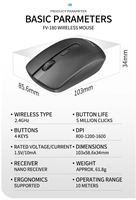 Ratón inalámbrico de 2,4 GHz, ratón óptico portátil con receptor USB, 1600 DPI, 3 niveles ajustables para ordenador portátil, PC de escritorio, oficina