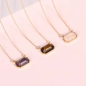 high quality Octagonal natural crystal stone necklace in niche design, high-end Japanese and Korean collarbone chain, light lux