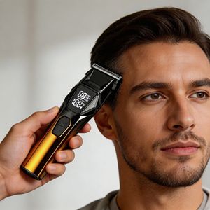 Recortadora de Cabello con Pantalla LED, Cuchilla de Acero Inoxidable, Cuerpo Metálico, Funciona con Batería, para Uso en Barberías - Product Image 1