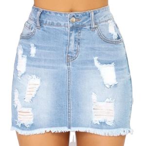 Mini-jupes en jean déchirées et délavées bleues sexy pour femme, coupe décontractée et extensible, idéales pour l'été - Product Image 1