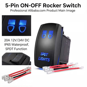 Interrupteur à bascule laser SPST 5 broches 20A 12V 10A 24V étanche avec fils de raccordement pour barre lumineuse LED, SUV, ATV, UTV - Product Image 1