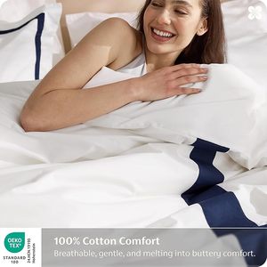Set di Lenzuola Queen Size 300TC in Cotone Organico Moderno con 2 Federe, Lenzuolo con Angoli Profondi di Lusso <span class=keywords><strong>per</strong></span> Hotel, Resistente allo Sbiadimento, Ricamato - Product Image 2