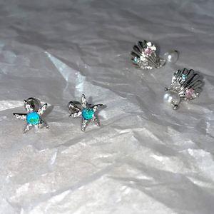 Pendientes de acero de titanio con estrella de mar de concha de playa para mujer, sin necesidad de quitar, diseño de nicho, simple, dulce y versátil - Product Image 2
