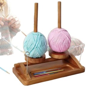 Wooden Yarn Rack Double Axis Rotatable With Storage Tray For <b>Crochet</b> <b>Hooks</b> And Yarn Organization - Product Image 1