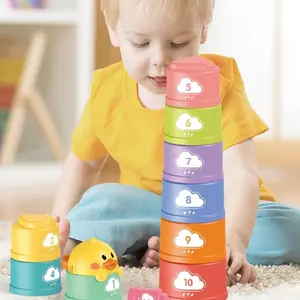 Tazas de juguete apilables 2 en 1 para bebés y niños, juguete de baño para apilar agua pulverizada
