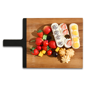 Youlike, nuevo diseño, tabla de cortar de madera de acacia orgánica hecha a mano Natural, Juego de 3 con mango de Estilo negro - Product Image 4