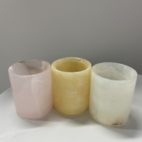 Conteneurs de bougies en pierre d'onyx naturelle de luxe de 8 oz, personnalisation, pots de bougies en onyx rose, pot de bougie en pierre avec couvercle