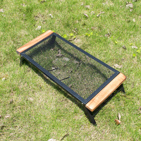 Grill de feu de camp pliant, gril de feu de camp avec poignée en bois, treillis métallique, filet de fer l stockage compact